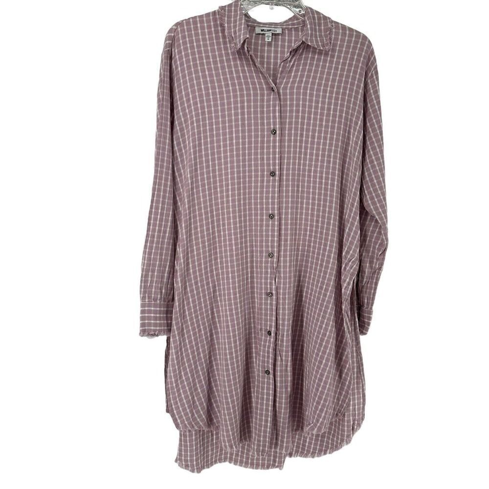 William Rast Tunic Mauve Pink Plaid Side Slit Long Sleeve Button Up Size M Angel